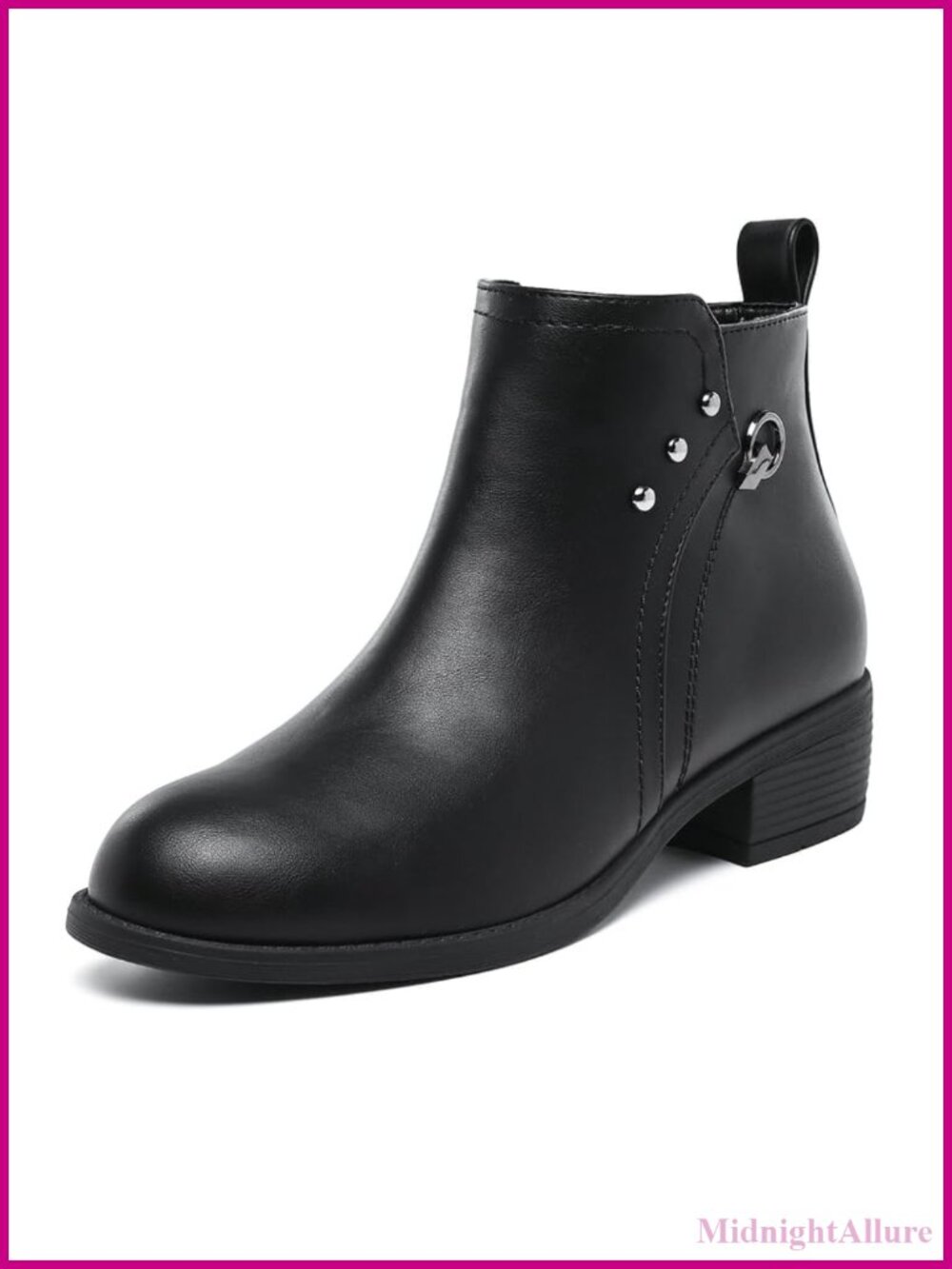Suede Ankle Boots Women Chunky Low Heel Side Zipper Metallic Accent